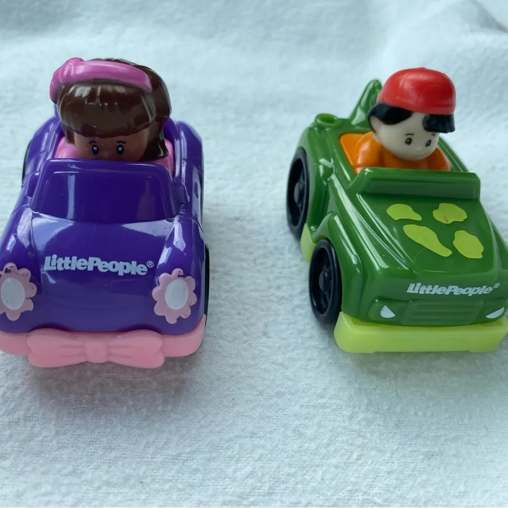Little People Wheelies Car Racers with drivers, purple pink green, Fisher-Price